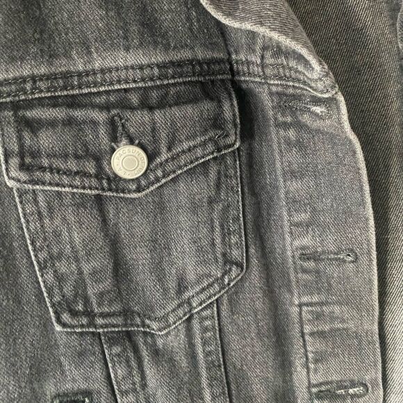 Black Jean Denim Fitted Casual Warm Summer Sherpa Jacket - Picture 6 of 8